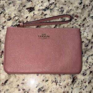 Coach Rose Pink Leather Wristlet with Silver Logo